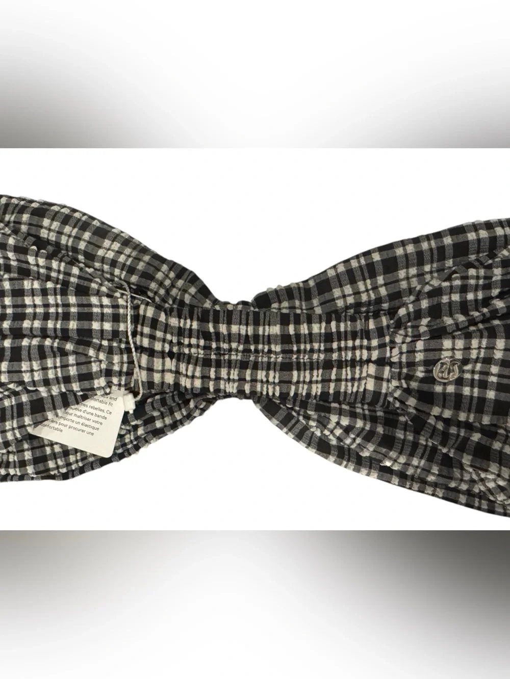 Lululemon gingham Seersucker Check Gathered Headband scrunchie White Black NWT